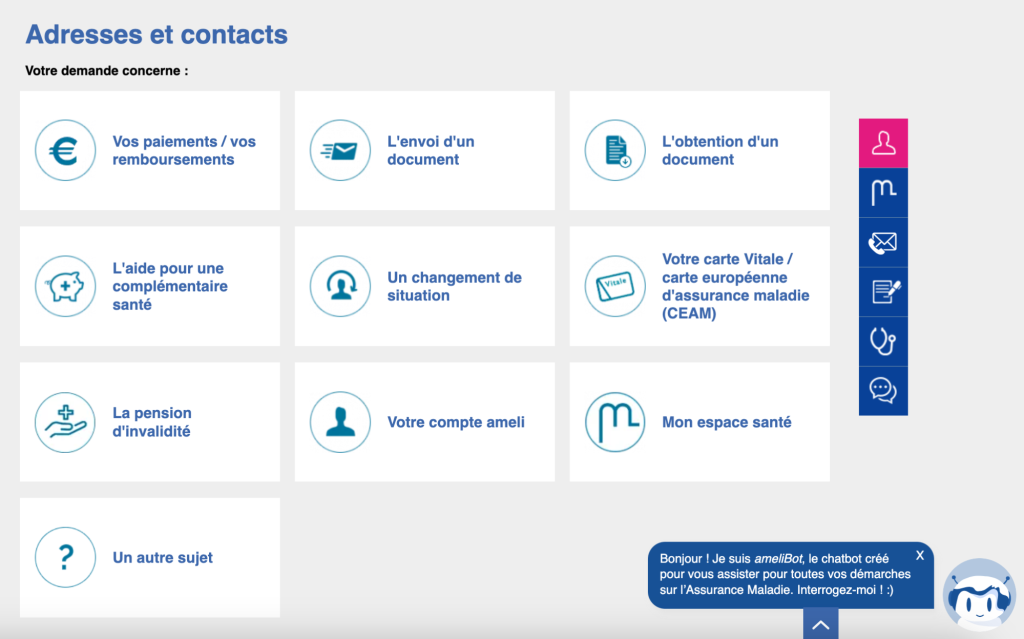 Capture d'écran de la messagerie sur la plateforme Ameli